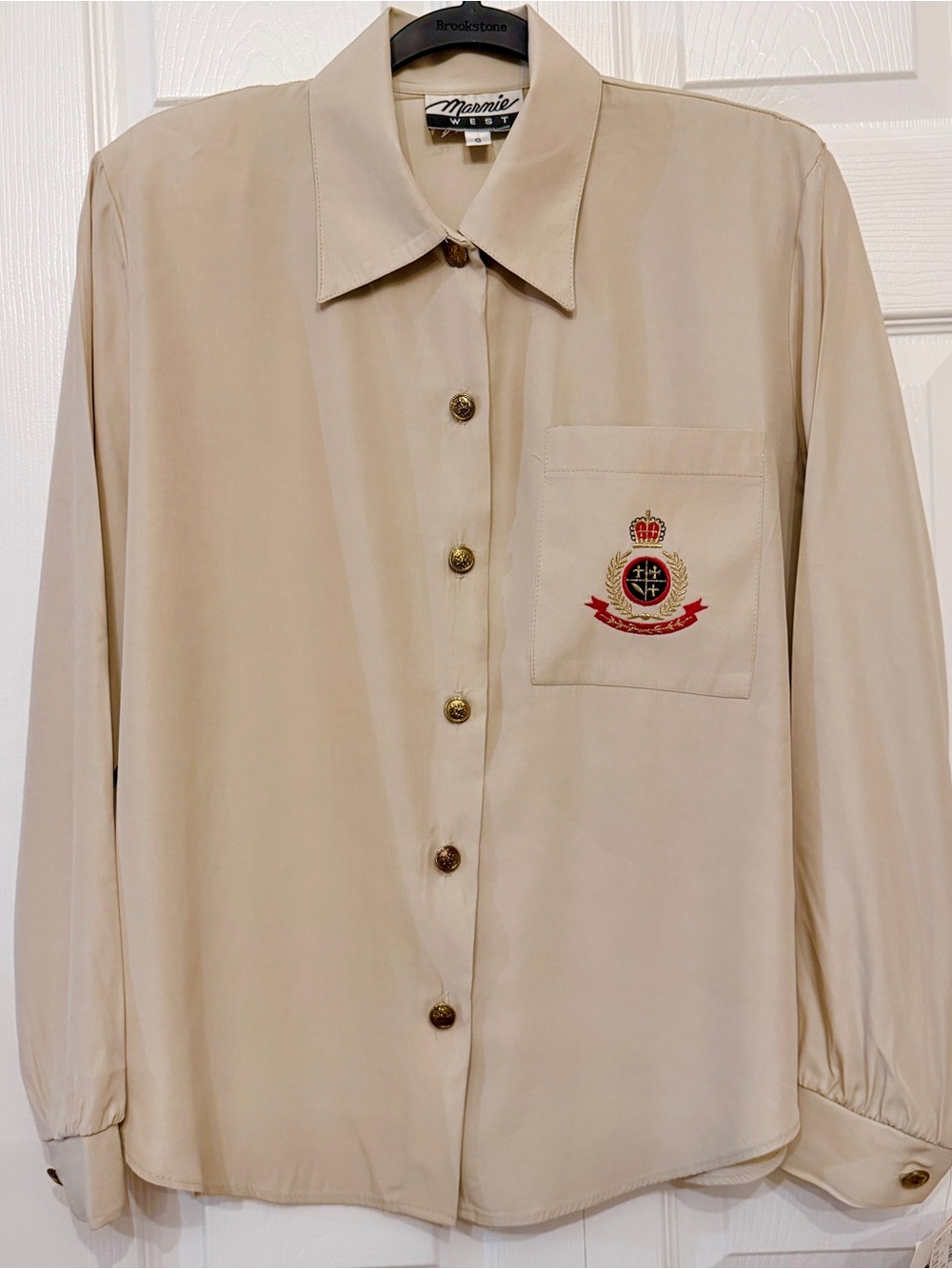 Vintage 90s Marnie West Button Front Blouse Long Sleeve Embroidered Pocket Small